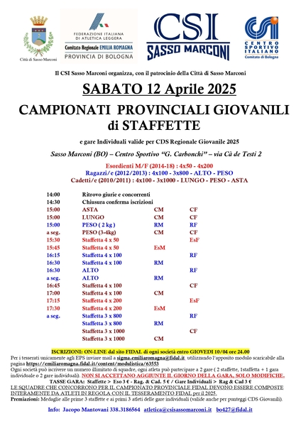  Campionati Provinciali Giovanili di Staffette sabato 12 aprile 2025 2