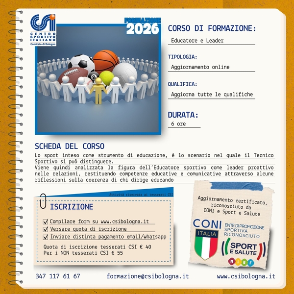 EDUCATORE E LEADER 6 ore