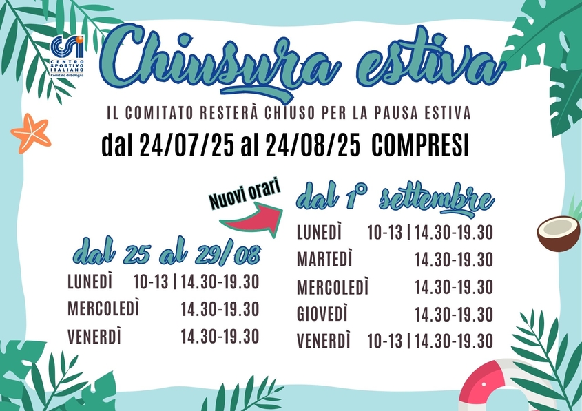 chiusura estiva 2025 nuovi orari da settembre